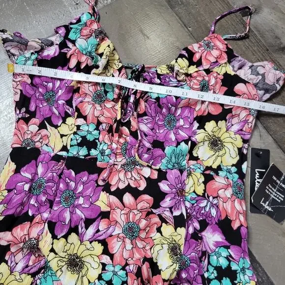 Lulus Black Multi Color Floral Print Maxi Dress, size Small - Picture 6 of 11